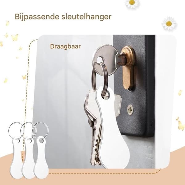 16 Detaljerte handlevognnøkkelringer - rustfritt stålmateriale - handlevognbrikke - avtakbar