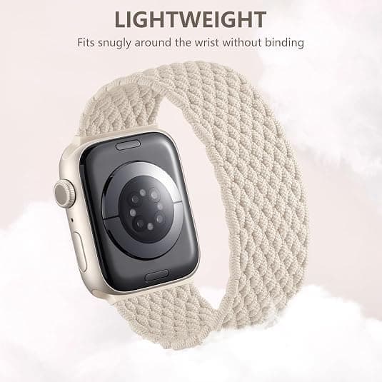 Flettet Solo Loop Armbånd – Strækbart Elastisk Nylonbånd Kompatibelt med Apple Watch 38-42mm – Starlight Starlight