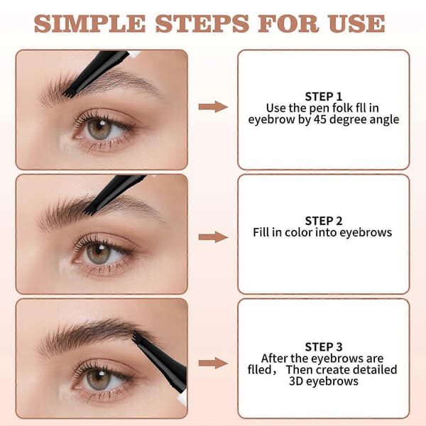 Vattentät Microblading Ögonbrynspenna Grå, Kladdfri 4-spets Långvarig Brynpenna