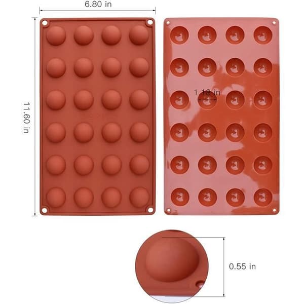 Mini 24-hulls halvkuleformet silikonform, 3 former for å lage sjokolade, kaker, gelé, kuppelmousse