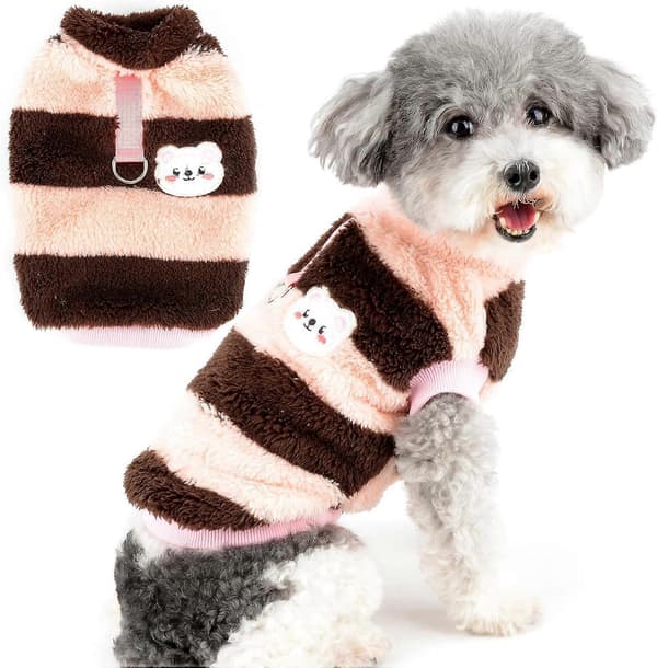 Fuzzy Hundtröja för Små Hundar Katt Vintertröja med D-Ring Mjuk Varm Pullover Jacka Valpväst Kläder