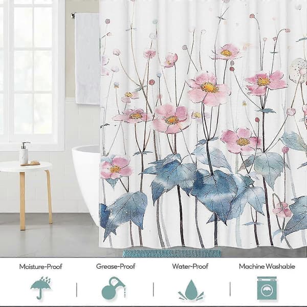 Blommig duschdraperi Badrum Anti-mögel Vattentät Tvättbar Boho Grön Blad Polyestertyg Duschdraperier Viktad Fåll