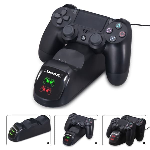 PS4 Lader Slim Pro Håndtak Dobbel Lader Base Lader LED Tu