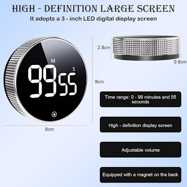 Digital timer med magnet og LED-skjerm - Kjøkkentimer / Eggetimer
