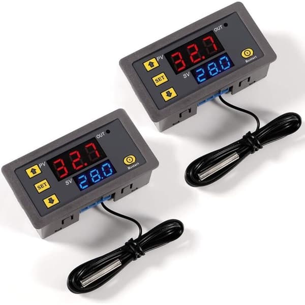 2 stk. W3230 AC 110V-220V Digital temperaturkontroller, 20A LED-display termostatkontrollbryter med 10K NTC-sensorprobe, -50℃ til 110℃ rekkevidde