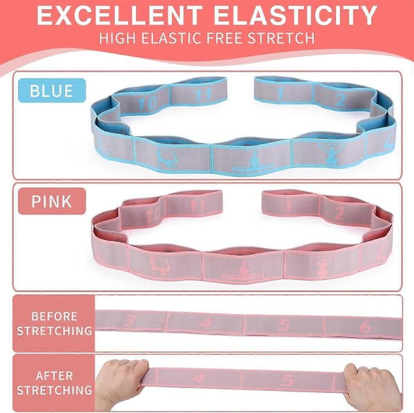 Elastisk Yogarem med Öglor, Pilates Stretchband, Elastiska Träningsband, Bensträckningsrem, Stretchmotståndsband