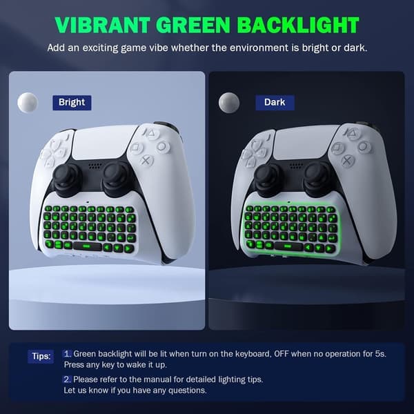Grønt baggrundsbelyst tastatur til PS5-controller, PS5 trådløst minitastatur Chatpad til Playstation 5-controller med 3,5 mm lydstik_qp Hvid