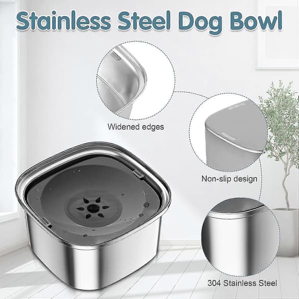3l Hundevandskål 101oz Rustfrit Stål Hundeskål Spildfri Stor Kapacitet Hundemad Vandskål Langsom Vandføder, Spildsikker Kæledyrsvanddispenser