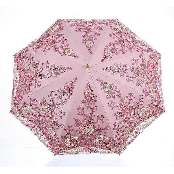 Vikbart UV-parasoll Snö-/regn-/solparaply Broderat Bröllopsparaply Rosa Pink
