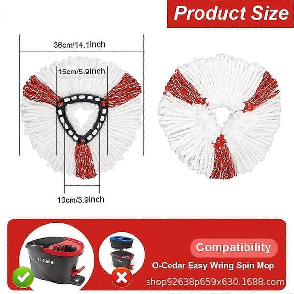 Revolutionerende Turbo EasyWring Mikrofiber Spinmoppe, Power Spinner Sikrer Problemfri Gulvrengøring, Rød, 2 Stk.