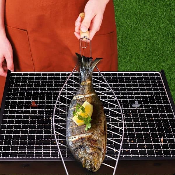 Grillkurv i rustfrit stål, grillklemme til grillet fisk