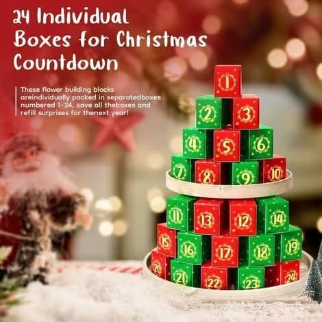 2026 Julekalender – Stor Blomst – Julebyggeklodser – Gave til Voksne – Nedtælling – Julepynt