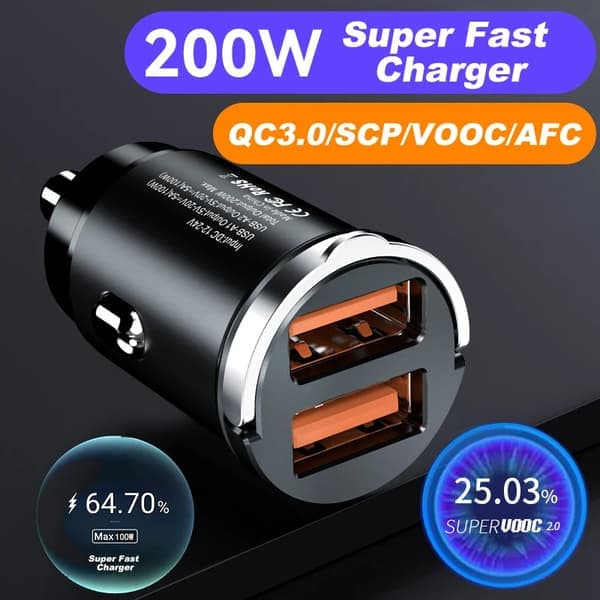 200W billaddare, snabbladdning för iPhone QC3.0 PD USB Typ C billaddare för Xiaomi Samsung Huawei iPhone