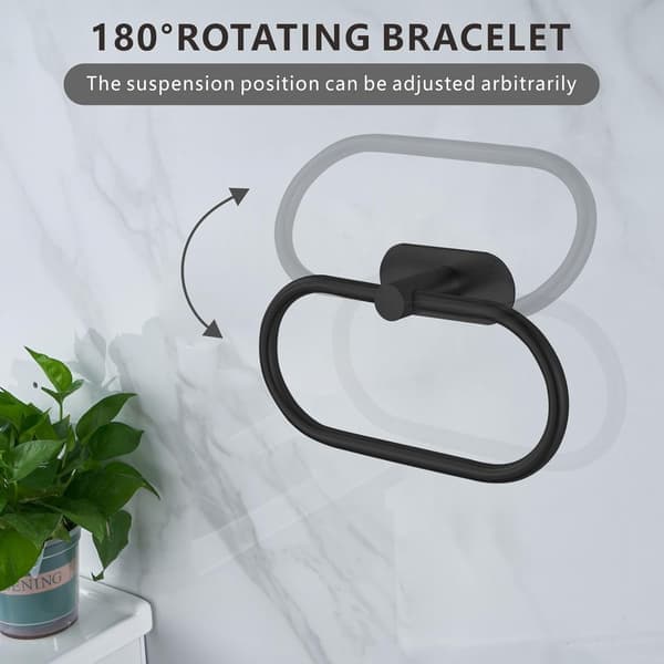 Håndklædestang - Selvklæbende rustfrit stål til badeværelse, ingen boring, moderne rund - Vælg farve Black