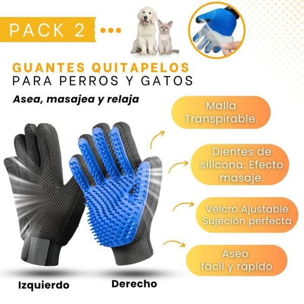 [2-pak] Plejehandsker til katte og hunde – Multifunktionelle handsker med justerbar velcro og åndbart net – Ideel til badning