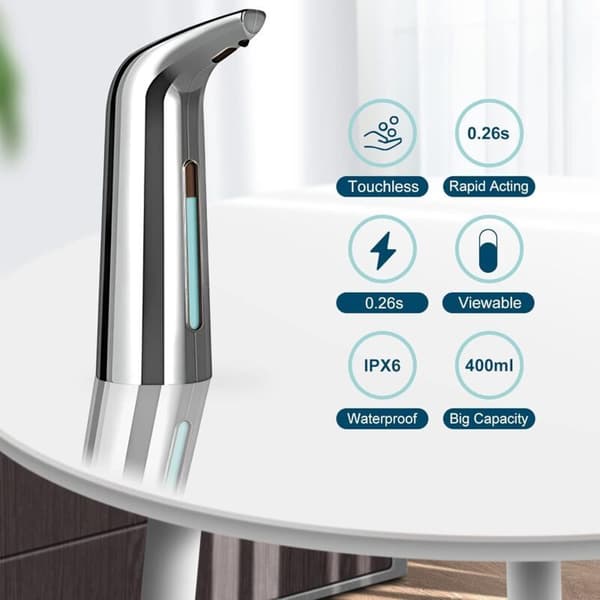 Automatisk såpedispenser 400ml – Infrarød sensor – IPX6 vanntett – Sølvdesign for bad og kjøkken
