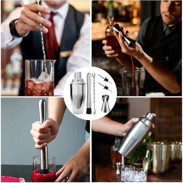 6-delt cocktailshakersæt, rustfrit stål, 750 ml mixer, bartilbehør, hjem og fest