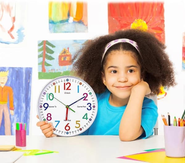 Kids Wall Clock - Children's Learning Clock - Educational Wall Clock for Kids, Analog Time Teacher with Exercises, to Help Children Read Time