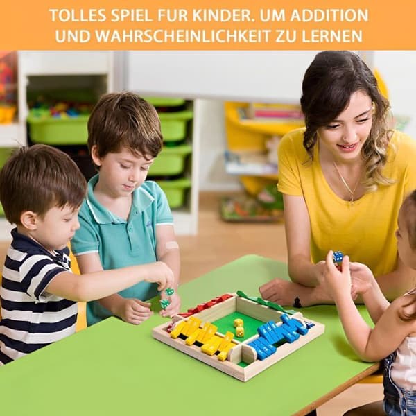 Shut The Box træspil med 8 terninger - For 2 til 4 spillere - Matematik brætspil - Til fester og barer - Klassisk