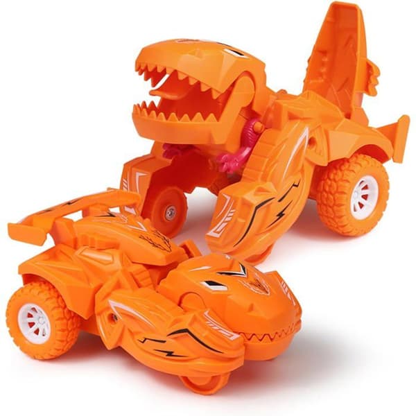 Transformerende dinosaurleke for barn, transformerende plastbil for barn fra 3 år og oppover – oransje