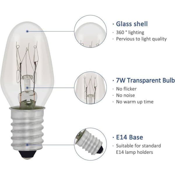 E14 7W Glödlampa - 3-pack - Varmvit 2700K - Dimbar - För saltlampor och nattlampor