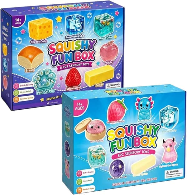 Squishy Fun Box – 8-delad mystisk blindlåda för barn och vuxna – A+B