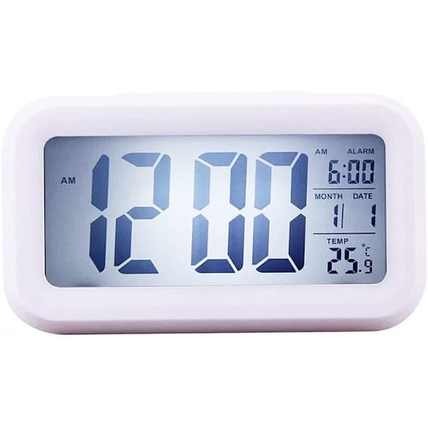 Digital väckarklocka LED-display batteridriven väckarklocka vit