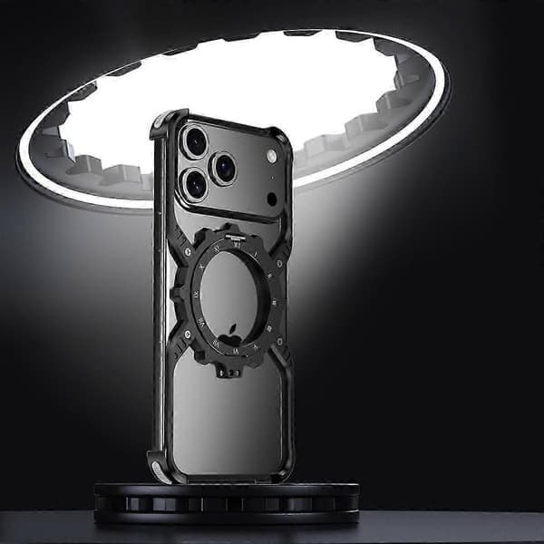 TKdaddy magnetisk deksel til iPhone 17 Pro Max, lysende stativ, aluminiumslegering, X-formet støtfanger, sølv
