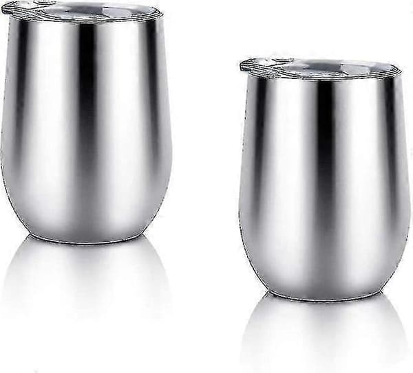 2-pakning isolert vinglass, 12 oz vinglass i rustfritt stål med lokk