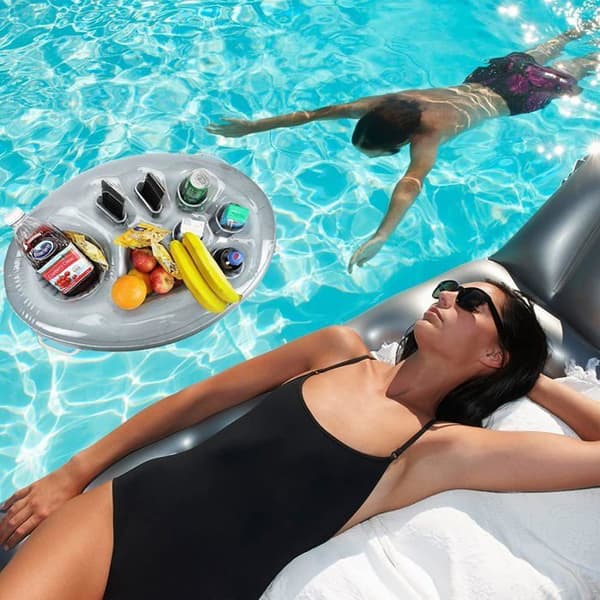 Oppustelig 8-hullers poolkopholder flydende bardrikkebakke til spa, strand og poolfester - sort