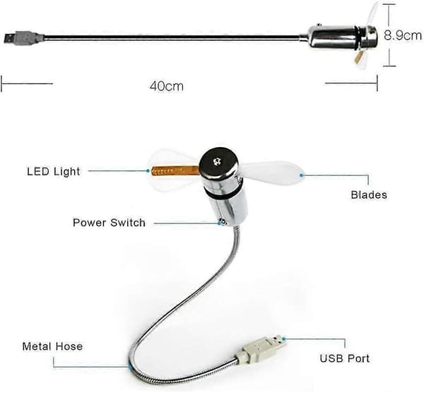 LED USB-klockfläkt med realtidsvisningsfunktion, USB-klockfläktar, silver, 1 års garanti (klocka)