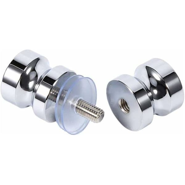 Sett med 2 dusjdørhåndtak i rustfritt stål – Polert kromfinish – Antiskli med puter – Lengde 6 cm, diameter 3 cm