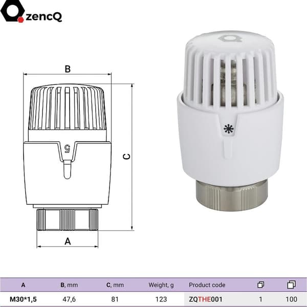 1x Radiatortermostat med serie - presist termostathode med integrert sensor, frostbeskyttelse