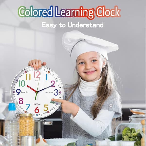 Kids Wall Clock - Children's Learning Clock - Educational Wall Clock for Kids, Analog Time Teacher with Exercises, to Help Children Read Time