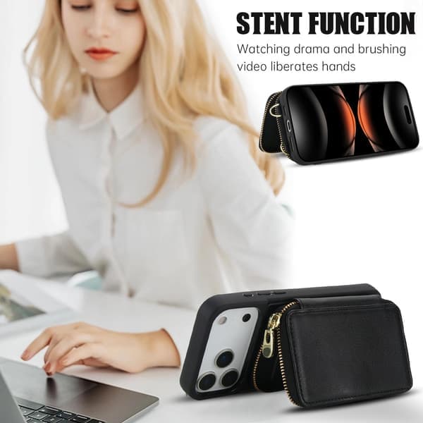 Crossbody Telefonetui – Læder med Kortopbevaring og Standfunktion, Perfekt Gave – Vælg Farve & Model Black 17 Pro