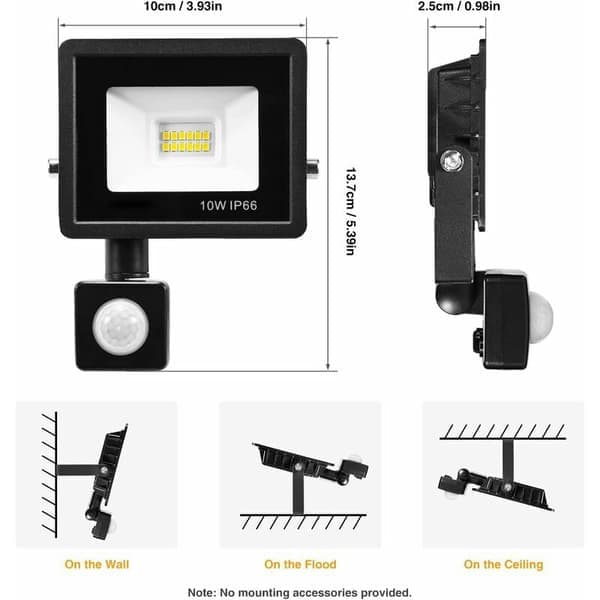 x 10W sikkerhetslys med PIR bevegelsessensor, Smart LED Flomlys