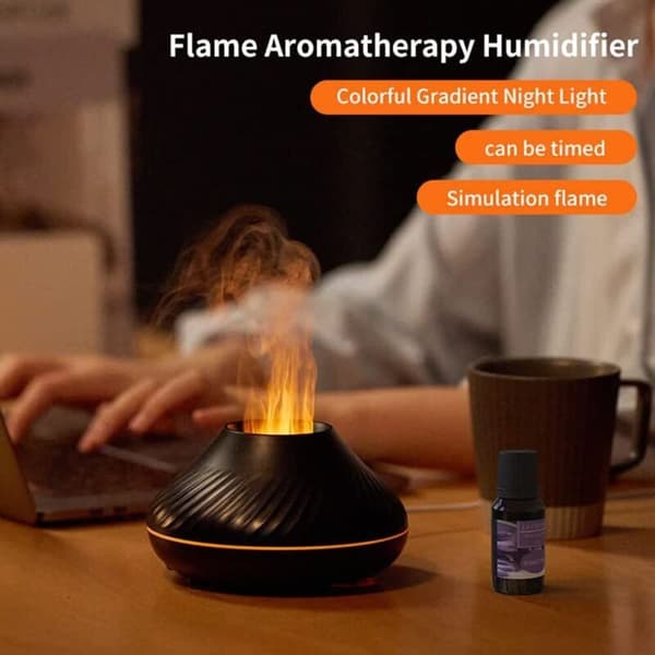 Flammeluftfukter Eterisk Oljediffuser, Aromaterapi Diffuser, Superstille Bærbar Luftfukter med Automatisk Avstenging