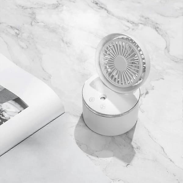 Stille USB-bordventilator med indbygget luftfugter, 3-trins mini bærbar ventilator.