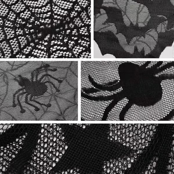 Halloween-spindeldekorset – 5-delars set med eldstadsduk, bordsduk, löpare och lampskärm