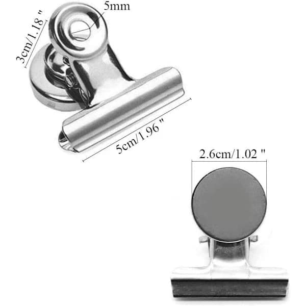 10-pack Bulldogklämma / Stålklämma med Magnet, Silver, M Silver Silver m