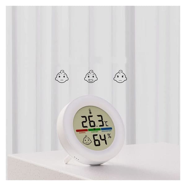 Høy presisjon rund elektronisk LCD digitalt termometer hygrometer, hvit