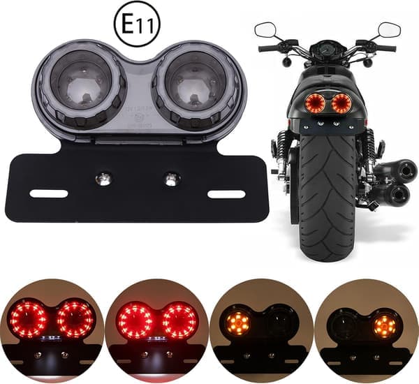 40 LED Motorcykel Baglygte Integreret Bremselys Indikator Kørelys med Nummerpladeholder (Sort Linse)