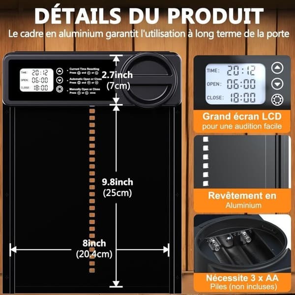 Automatisk hønselem – Programmerbar timer via app – Aluminiumslegering – Vandtæt LCD-skærm – Hurtig 10-minutters installation