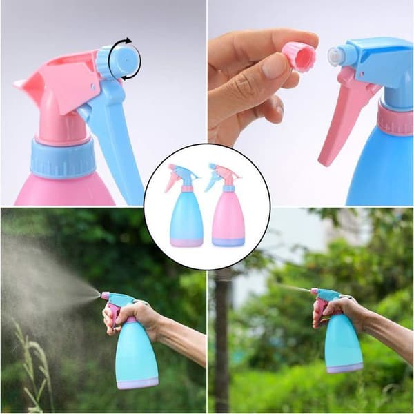 Sett med 2 store plastsprøyter, 500 ml, tomme sprayflasker (rosa, blå)