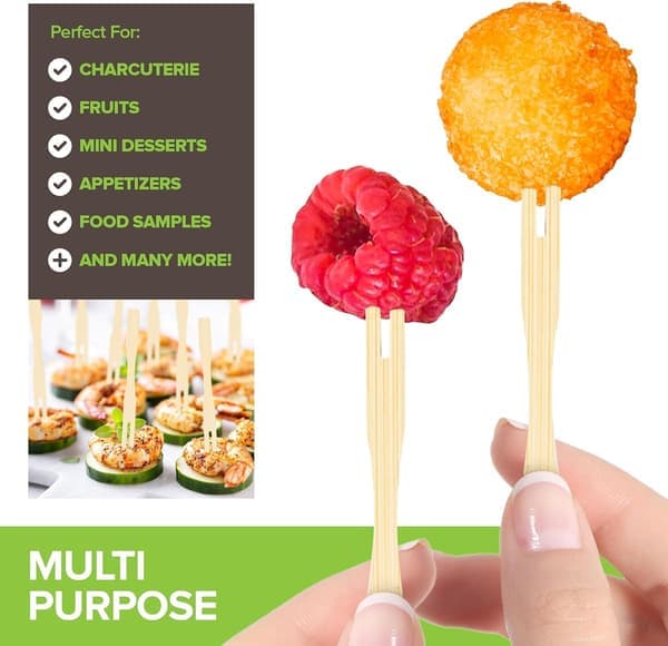200 Bambu aptitretare gafflar 9cm Engångs bambu gaffel för charkuterier, Mini gafflar för aptitretare, Cocktail gafflar för bröllop