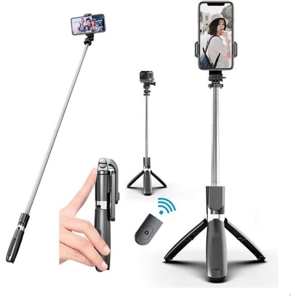 100 cm utdragbar Bluetooth Selfie Stick Stativ med trådlös fjärrkontroll