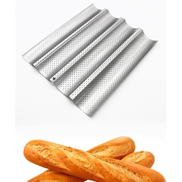 Stekebrett, 4 Baguetteform, Non-Stick Brødbakebrett, Sølv