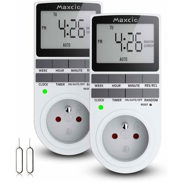 16A/3680W Digital Programmerbar Stikkontakt, Daglig/Ukentlig LCD-timer med Tilfeldig Modus, 2-pakning