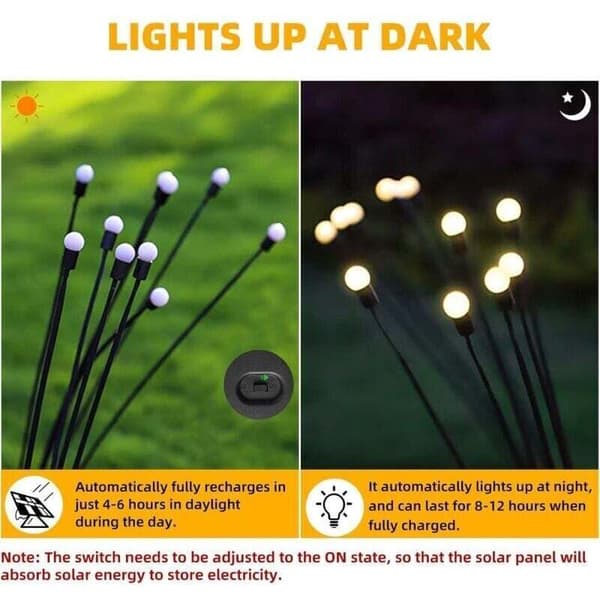 Sæt med 2 LED solcellehavelys, Firefly solcellehavelys, dekorative udendørs solcellelamper, IP65 vandtætte udendørs solcellelamper