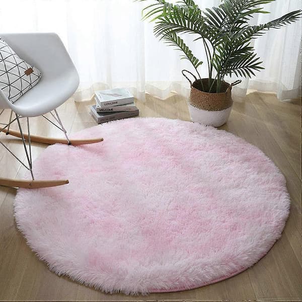 Wekity Diameter 80cm/31.5\" Runde tæpper, fluffy runde tæpper, bløde plys tæpper velegnet til soveværelse/stue (Tie-dye pink)